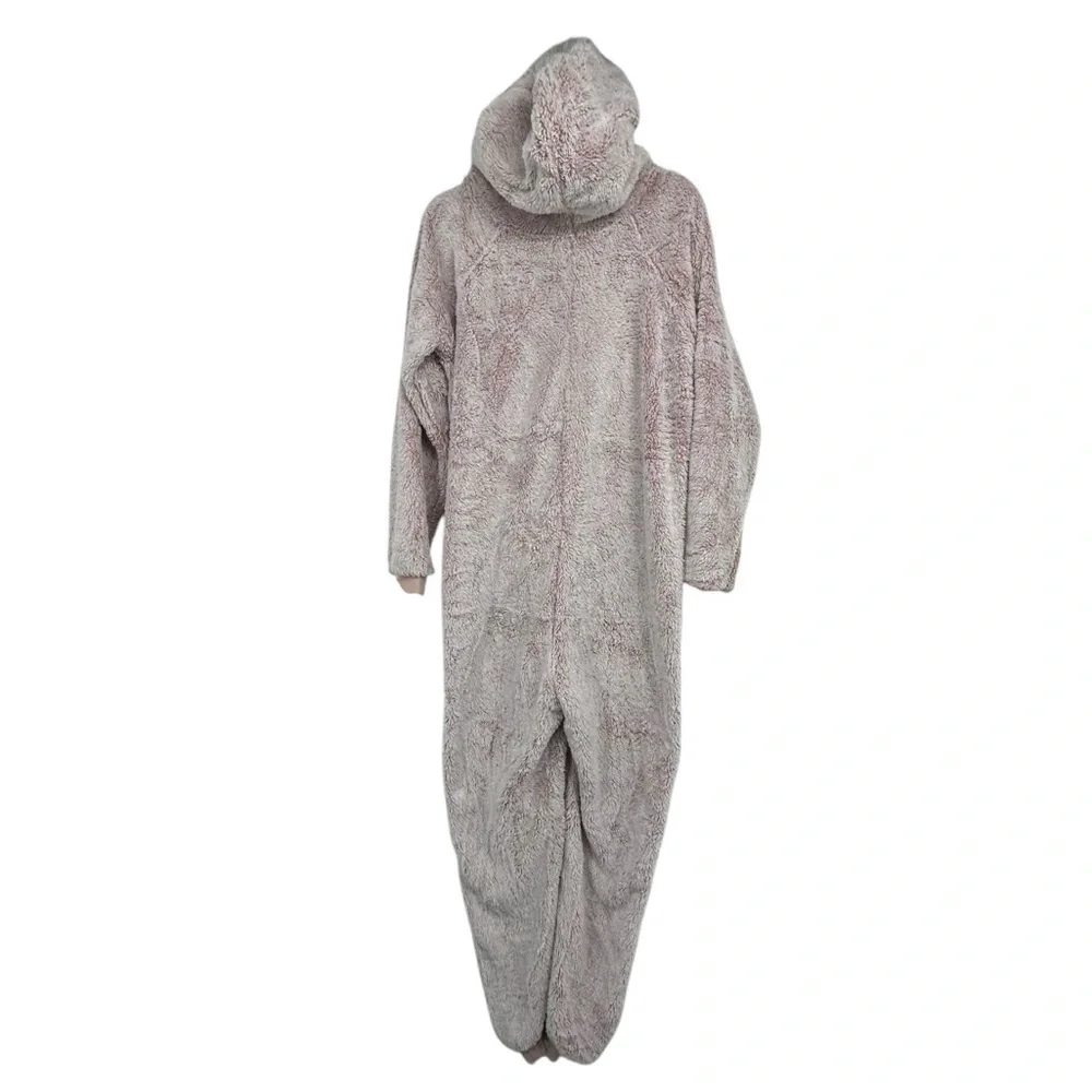 The Big Softy Women’s Hooded Zip-Up Fleece Lounger Blanket Jumpsuit Size L Pink